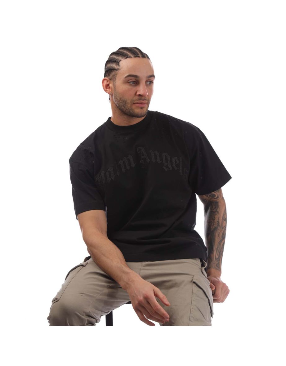 Men's Palm Angels Classic Glittered Logo T-Shirt in Black - 3