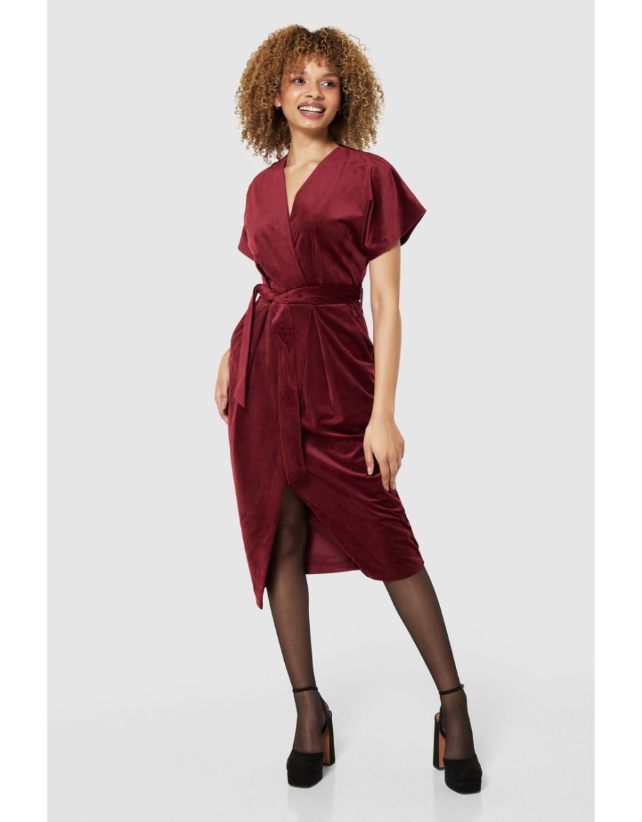 Structured plunge kimono midi dress with peplum sale