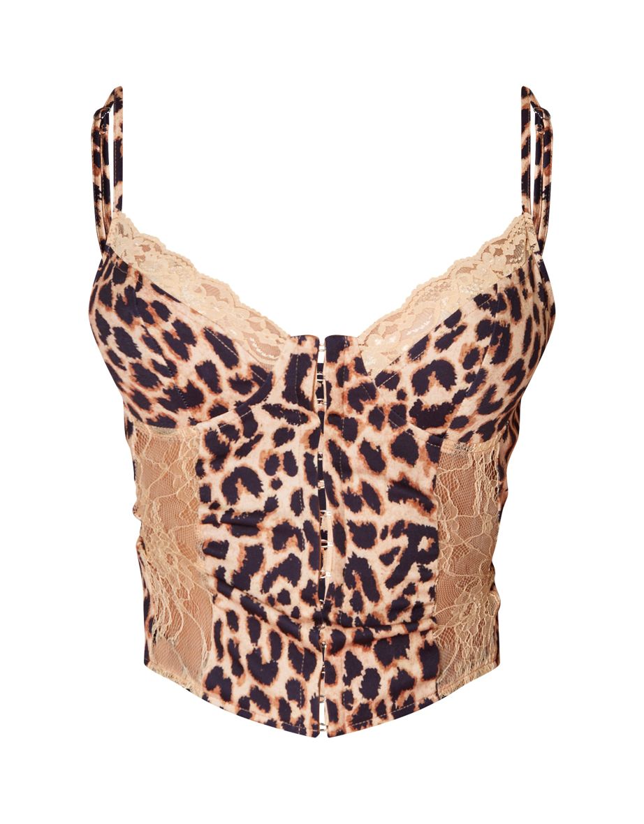 Brown Lace Printed Insert Under Wire Hook And Eye Corset - 4