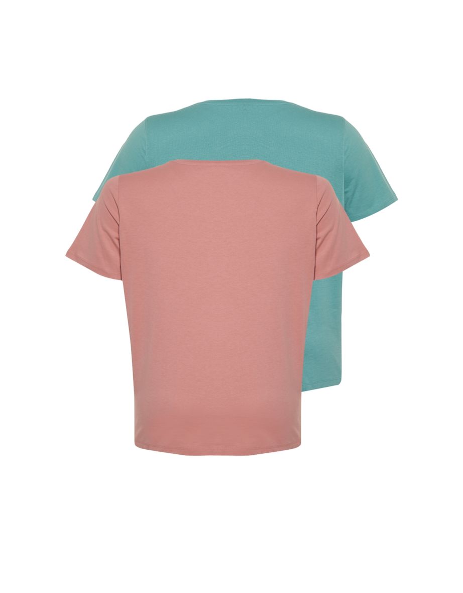 Khaki-Salmon 100% Cotton Single Jersey Crew Neck 2 Pack Knitted T-Shirt - 7