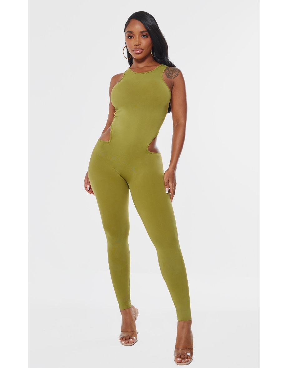 Shop Shape Olive Seamless Cut Out Jumpsuit Online in Oman VogaCloset