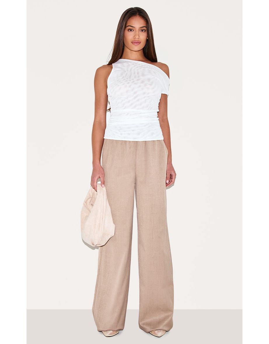 Mushroom Woven Elasticated Waist Wide Leg Trouser