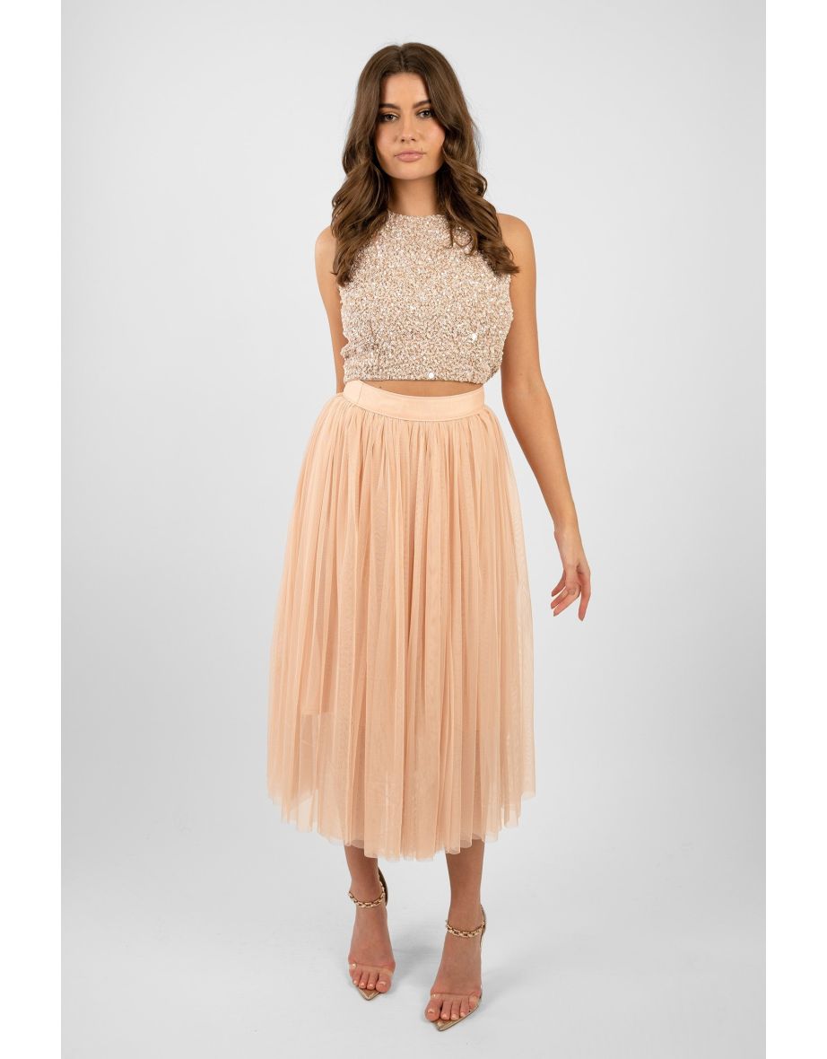 Lace & beads tulle midi skirt 2025