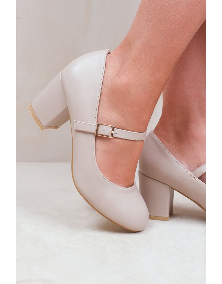 ARACELI WIDE FIT BLOCK HEEL MARY JANE PUPMS IN NUDE FAUX LEATHER - 2