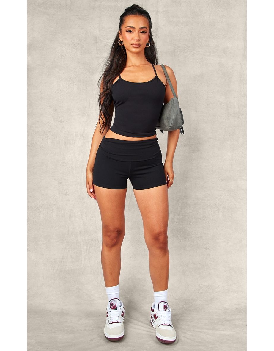 Petite Black Contour Sculpt Cross Over Back Cami Top