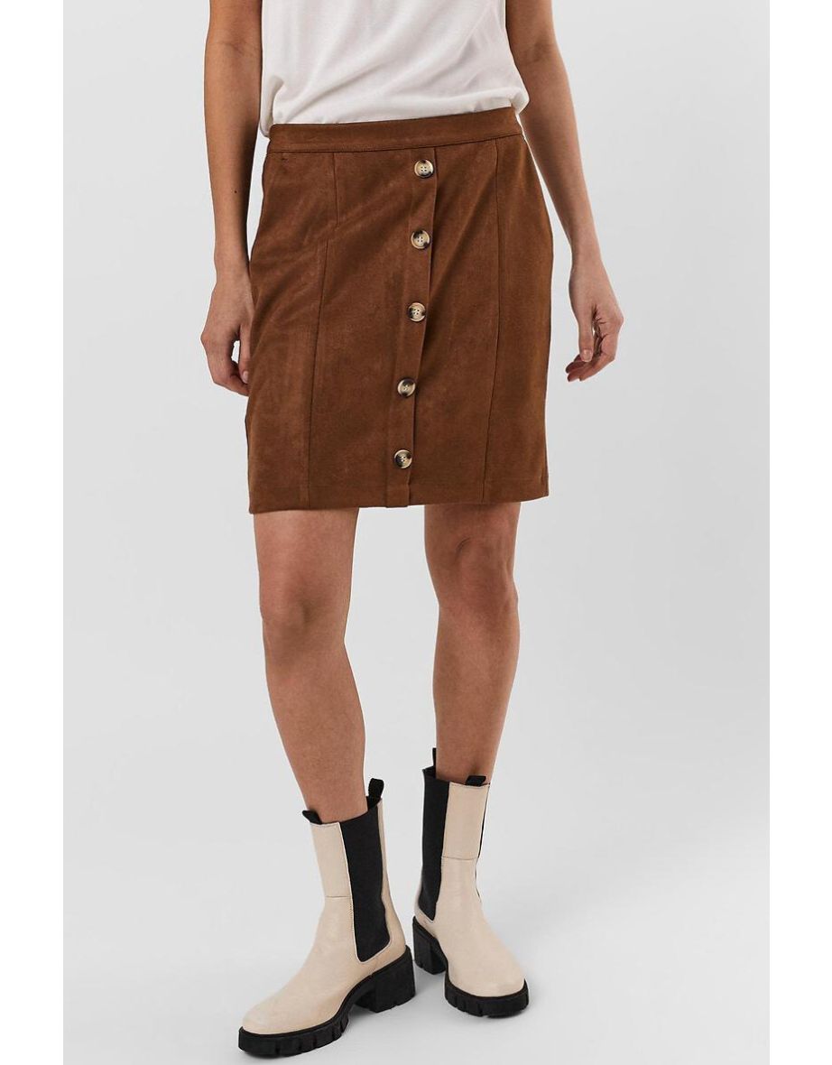Brown Velvet Column Mini Skirt
