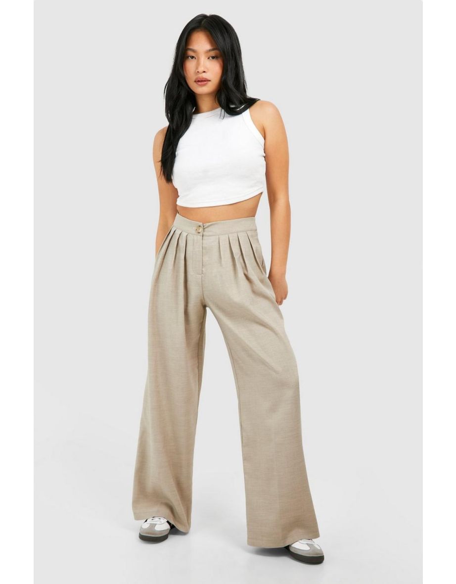 Petite Pleated Wide Leg Trousers - stone