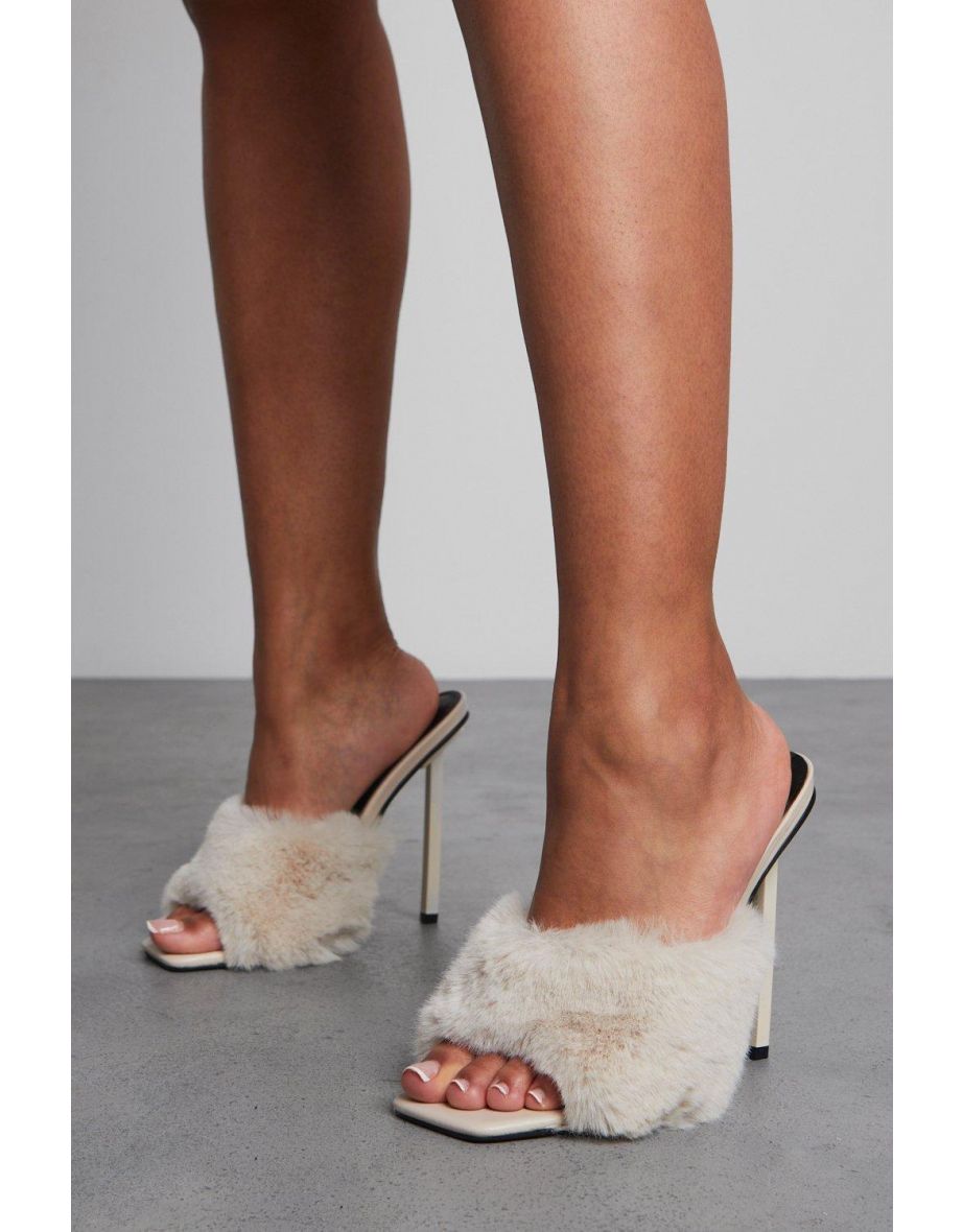 Faux fur mules heels best sale