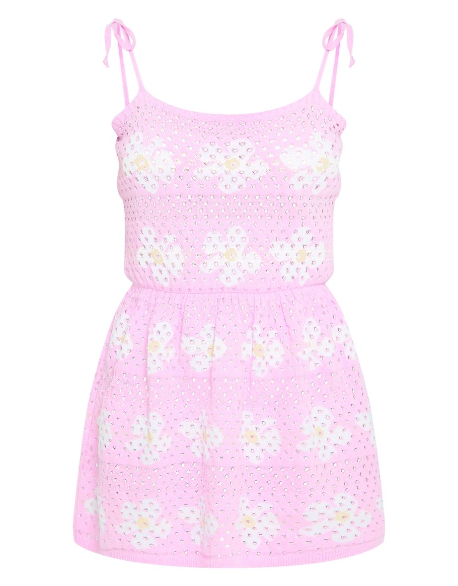 Baby Pink Flower Crochet Floaty Dress - 4
