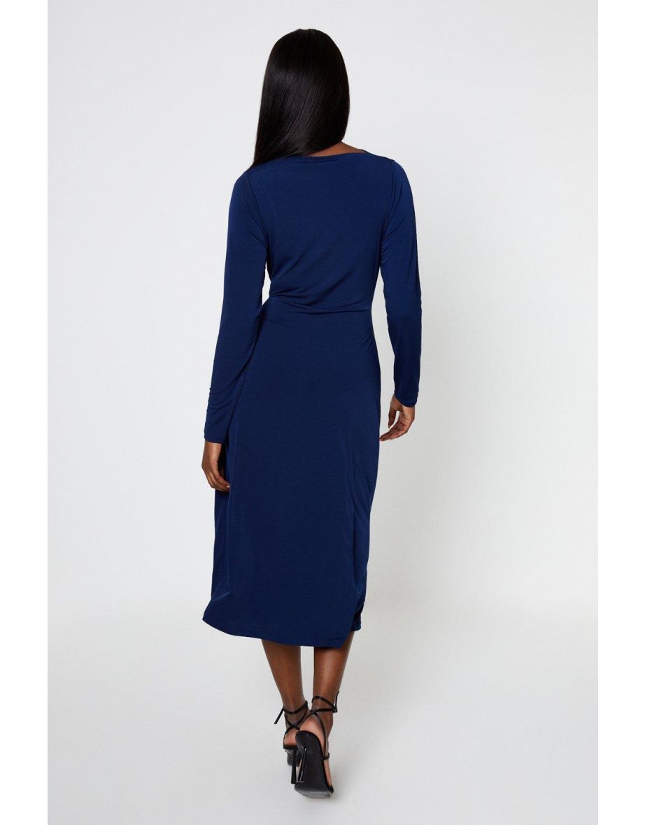 Navy Draped Midi Dress - 2