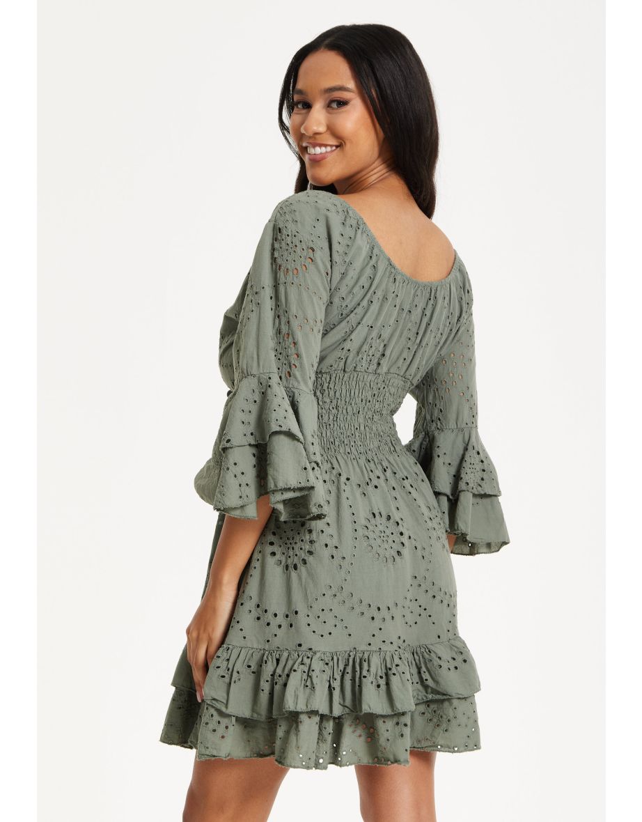 Khaki Ruffle Mini Dress - 5