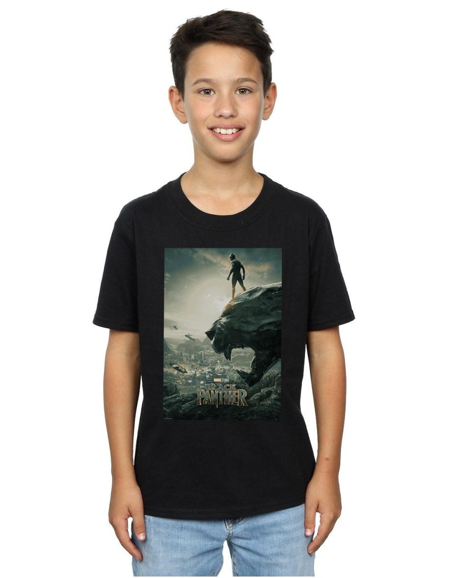 Marvel Boys Black Panther Poster T-Shirt - Black
