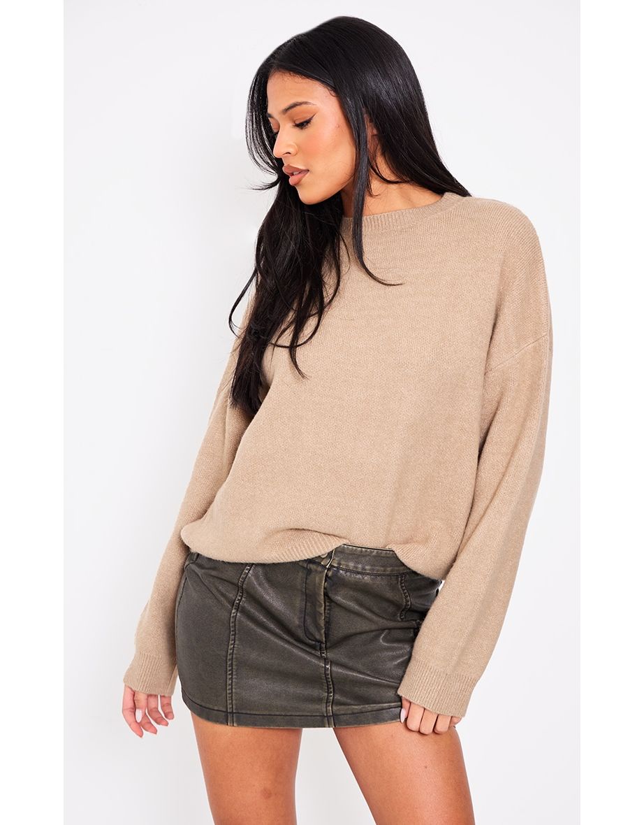 Tall Camel Knitted Crew Neck Jumper