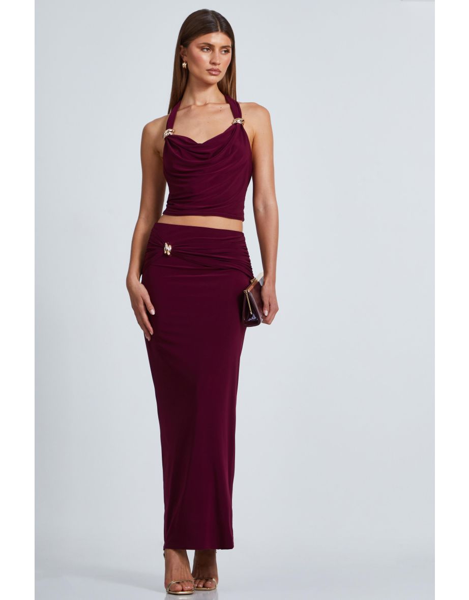 Dark Red Buckle Detail Crop Top