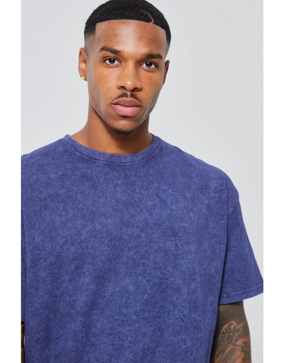 Oversized Washed Fallen Angel Graphic T-shirt - navy - 2