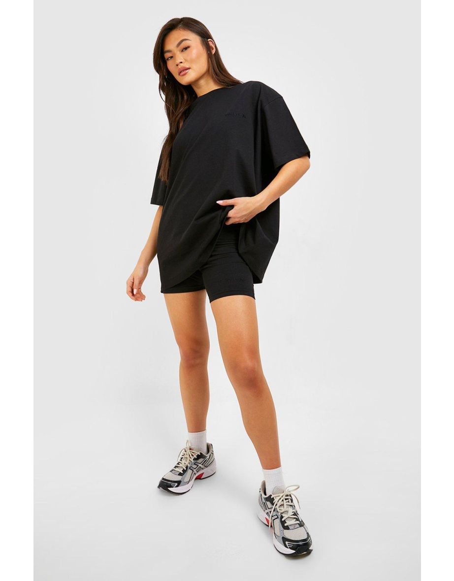 Oversized T-shirt And Cycling Short Set - black