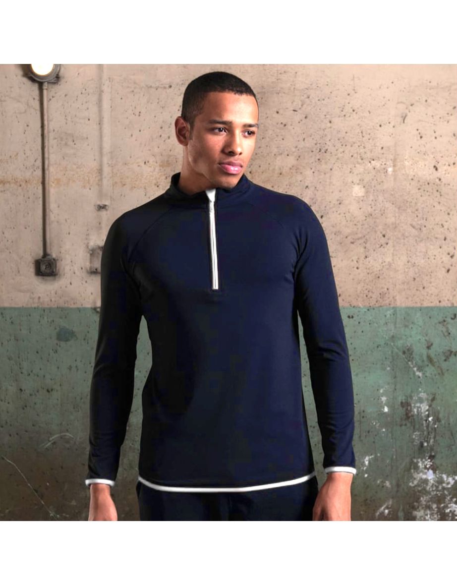 AWDis Just Cool Mens Half Zip Sweatshirt - French Navy/Arctic White - 1