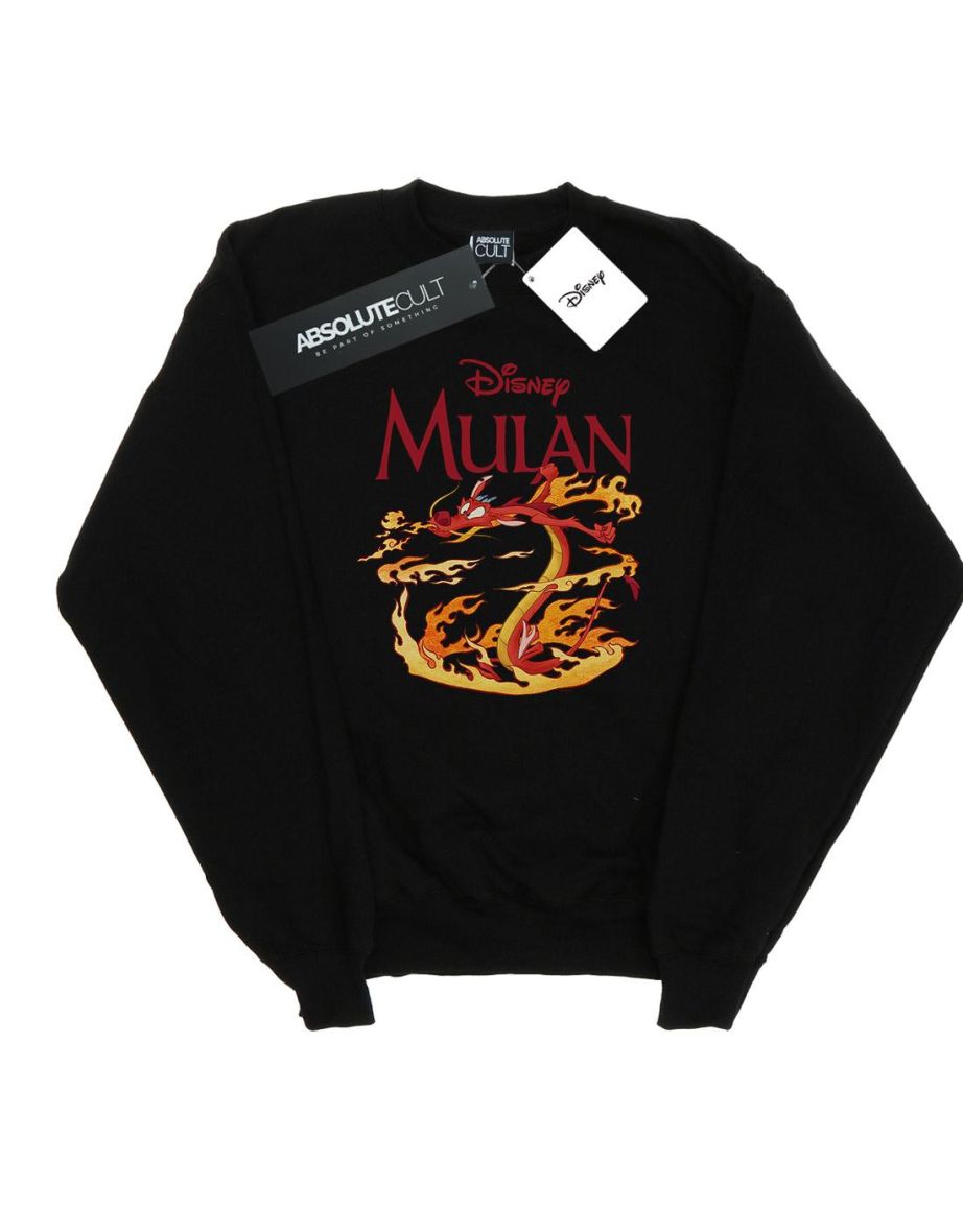 Disney Girls Mulan Mushu Dragon Fire Sweatshirt - Black