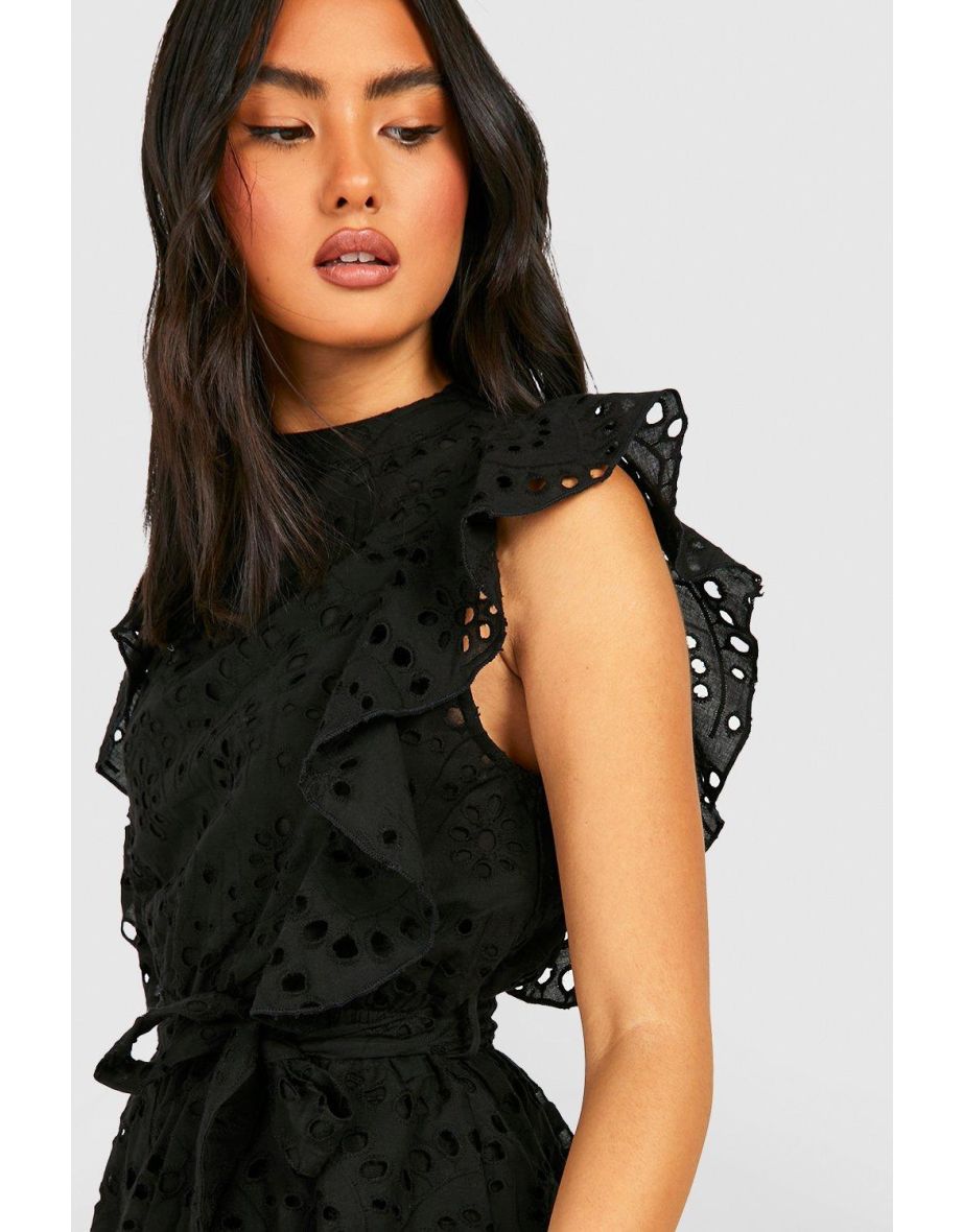 Broderie Ruffle Playsuit - black - 3