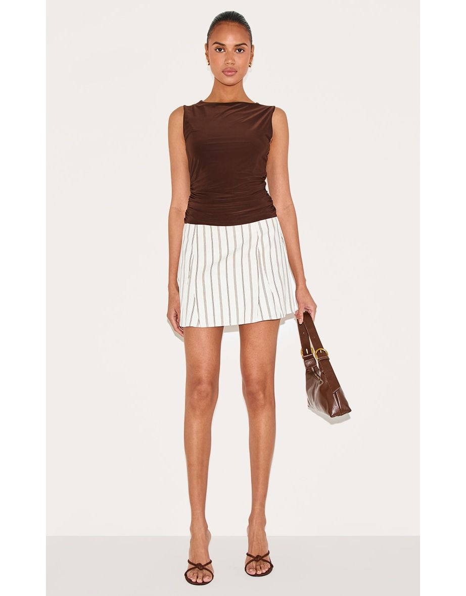 Cream Pinstripe Peach Skin Flippy Mini Skirt