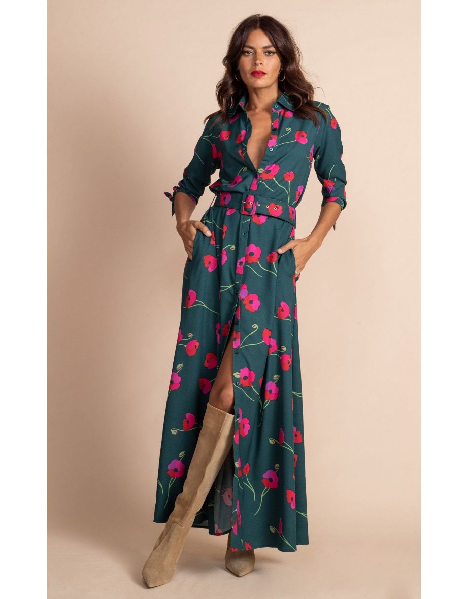 Shop Floral A Line Maxi Shirt Dress Online in Qatar VogaCloset