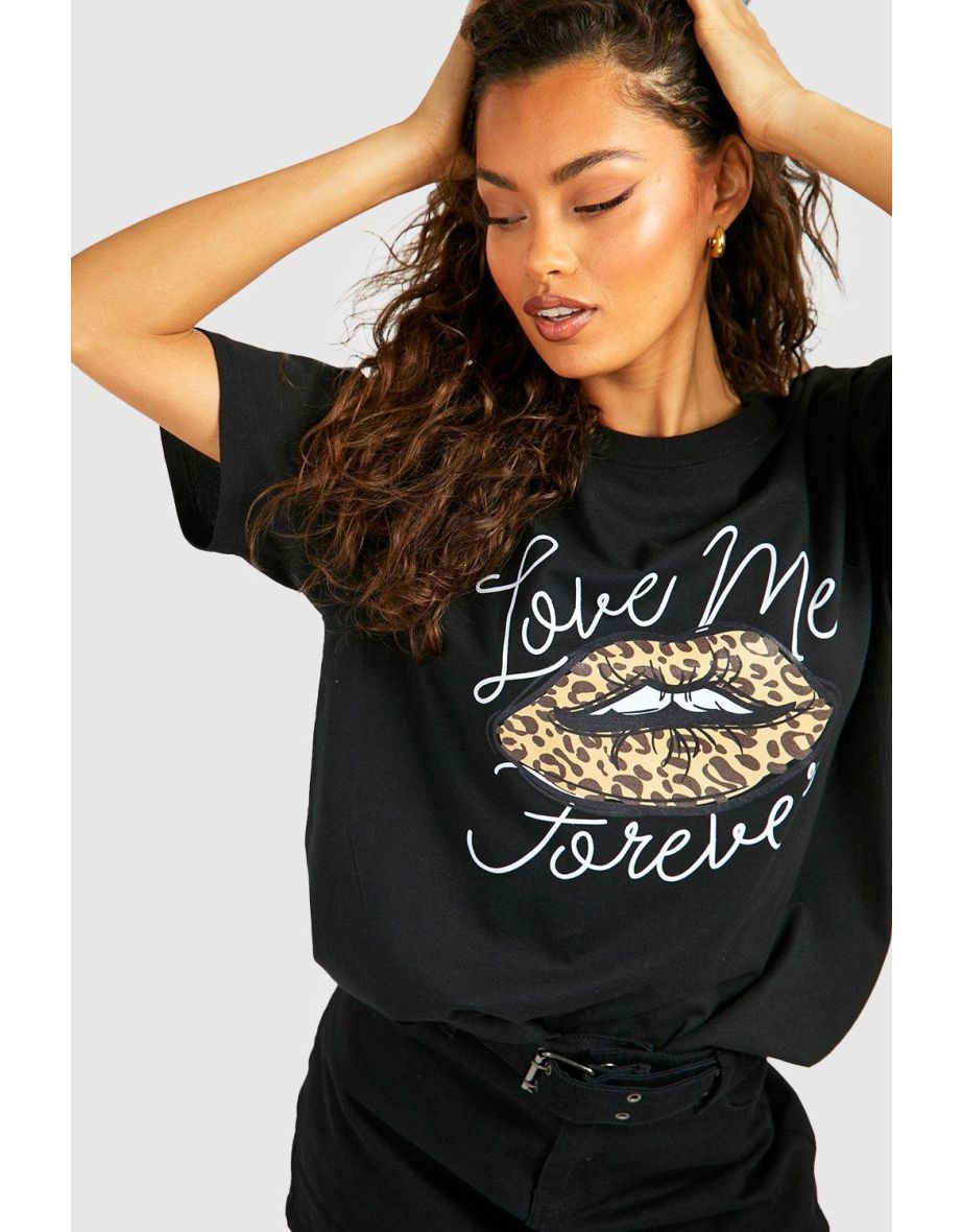 Leopard Lips Printed Oversized T-shirt - black - 3