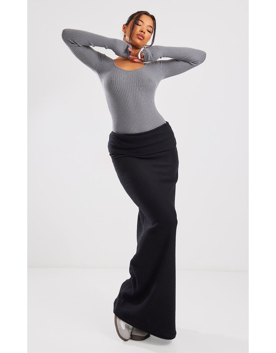 Black maxi skirt sale fold over waistband