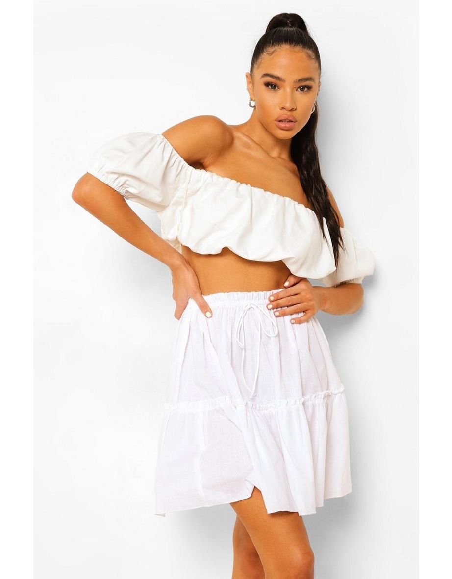 Cotton Ruffle Tiered Mini Skater Skirt white