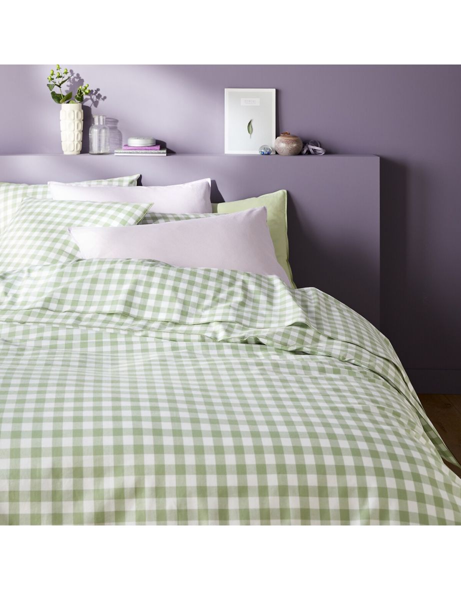 Veldi Green Gingham Check 100% Cotton Fitted Sheet - 1