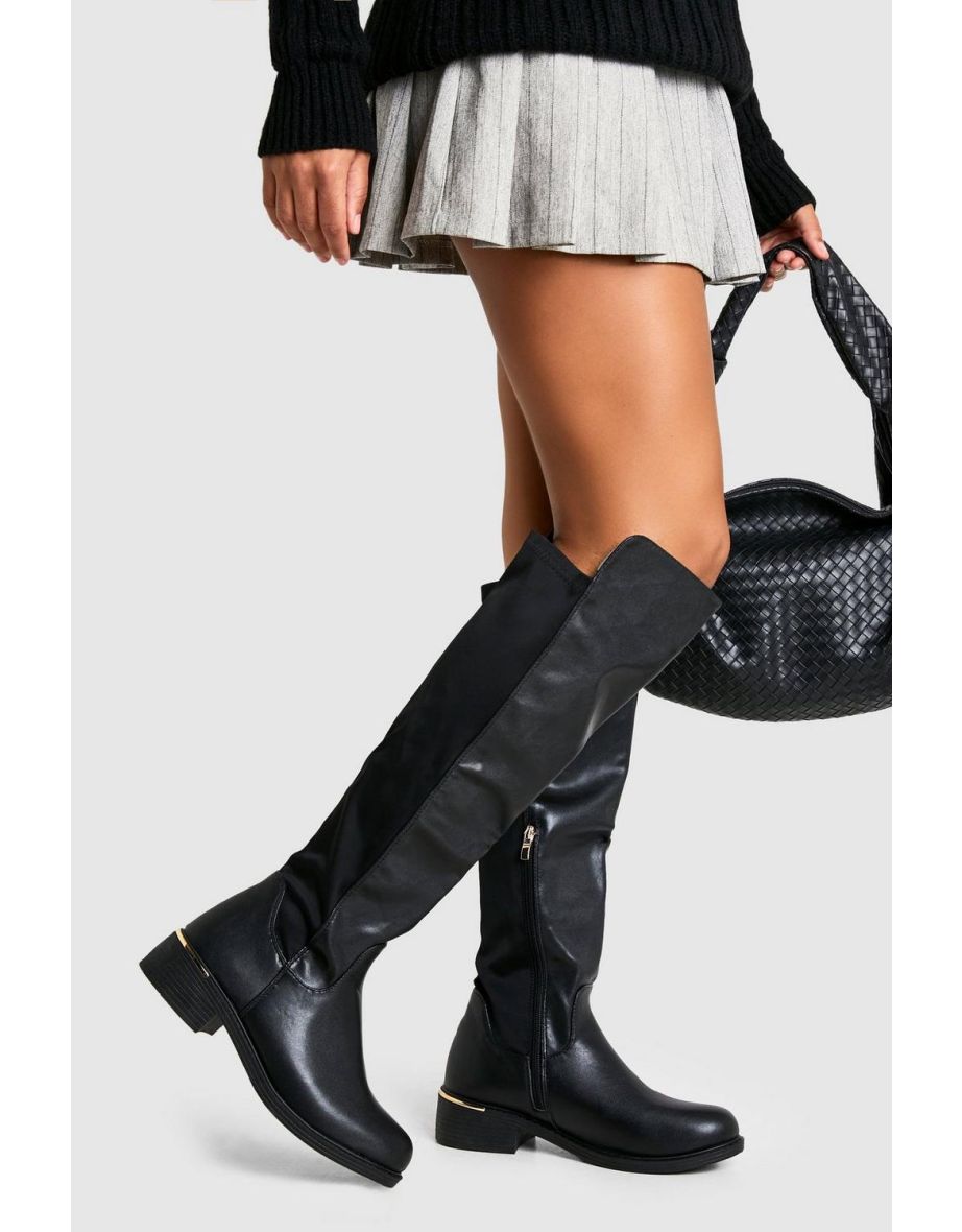 Knee high boots with elastic panel hot sale
