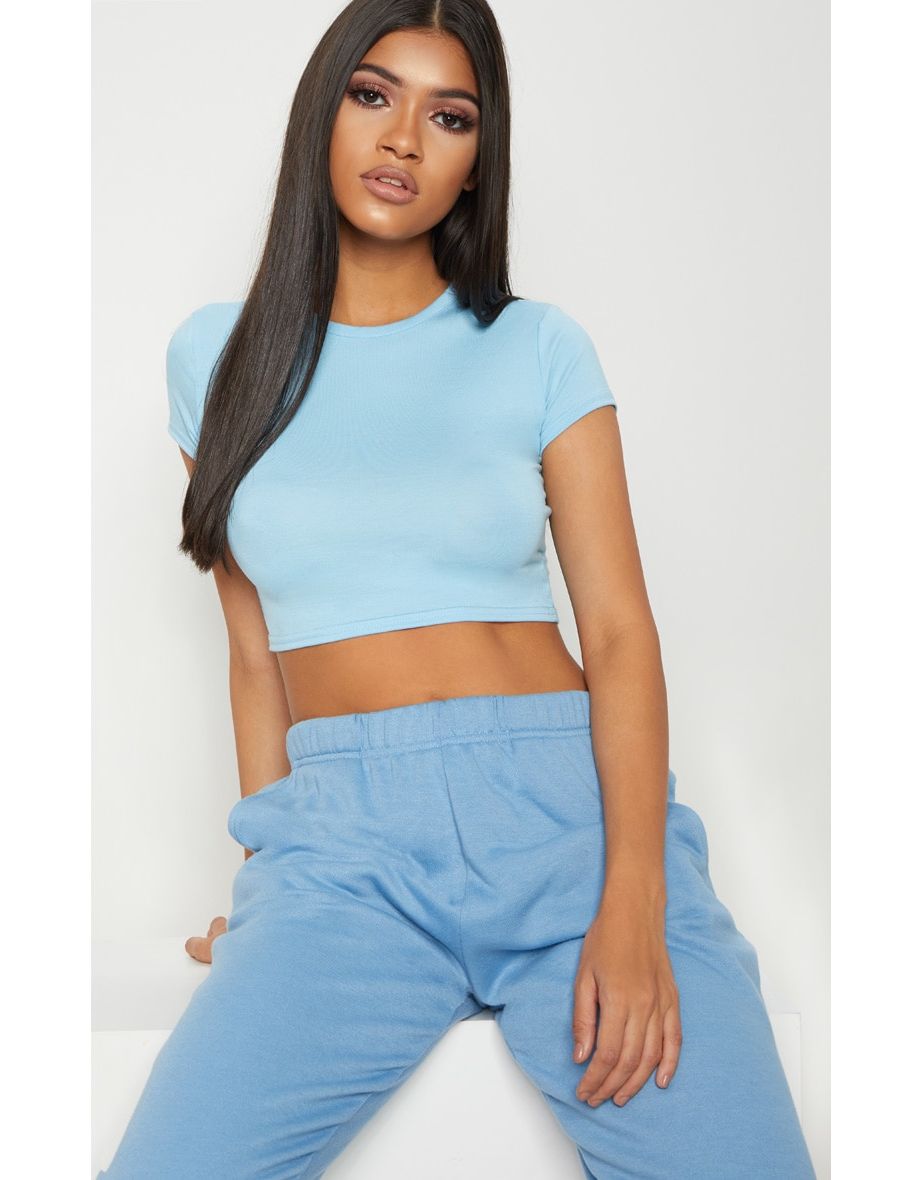Basic Baby Blue Short Sleeve Crop T Shirt