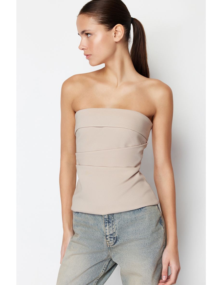 Mink Strapless Fitted Woven Top