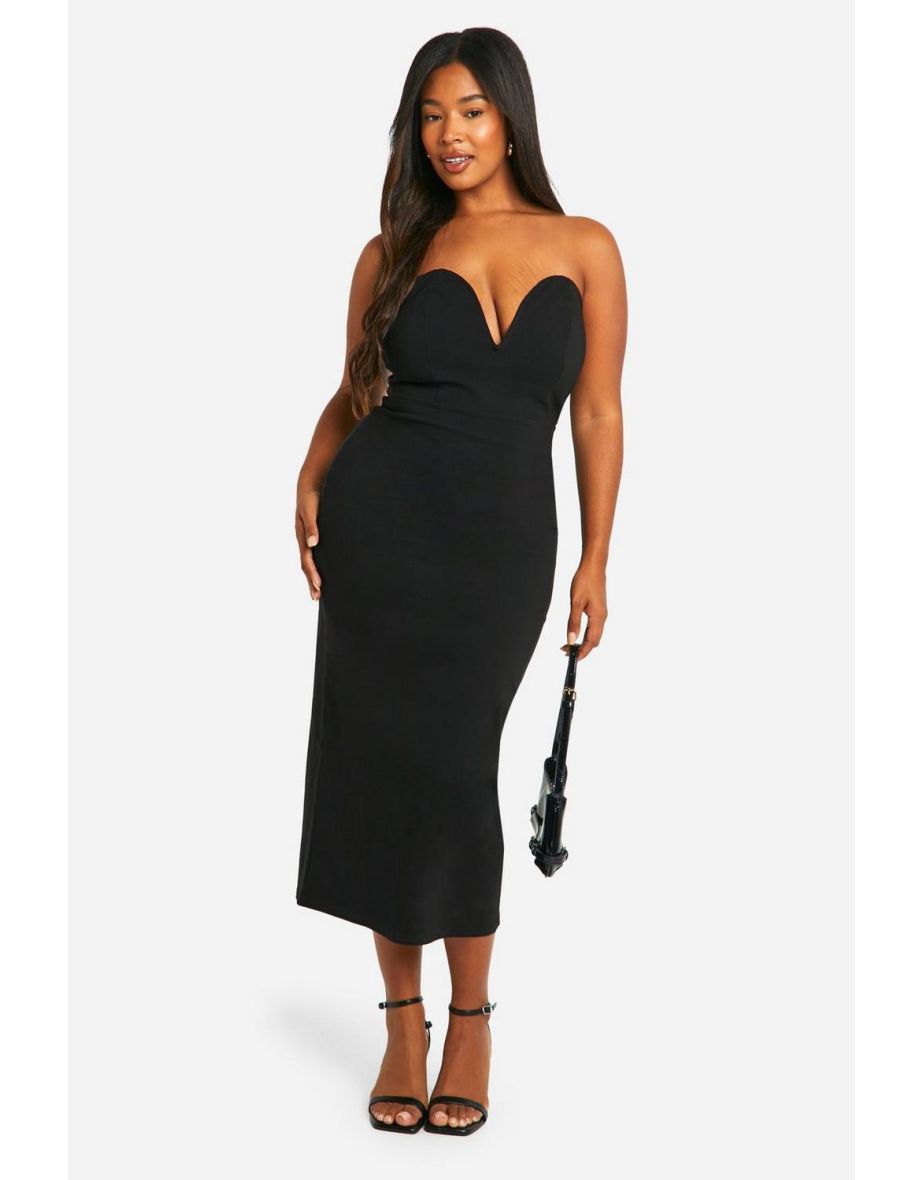 Plus Woven Stretch Deep Plunge Column Midaxi Dress