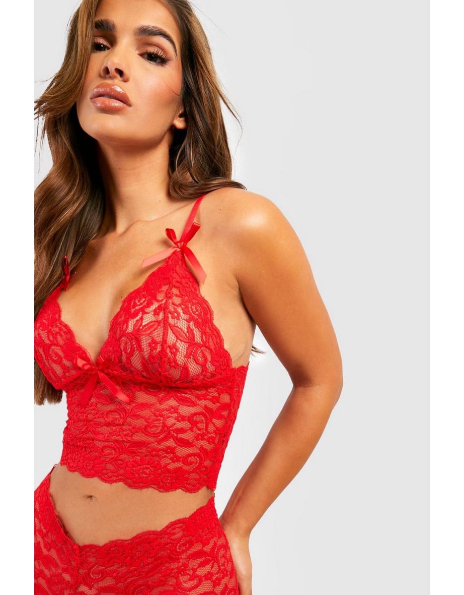 Valentine's Lace Bralette And Shorts Set - red - 2