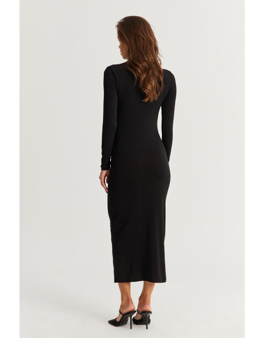 Women's Black Drape Maxi Dress - 9