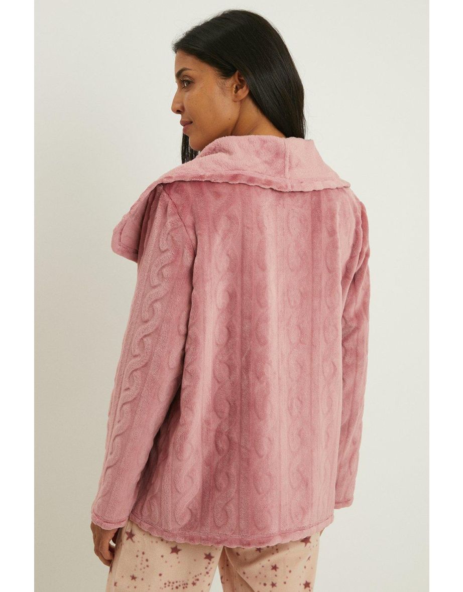 Cable Knit Burnout Fleece Snuggle Top - dusky pink - 2