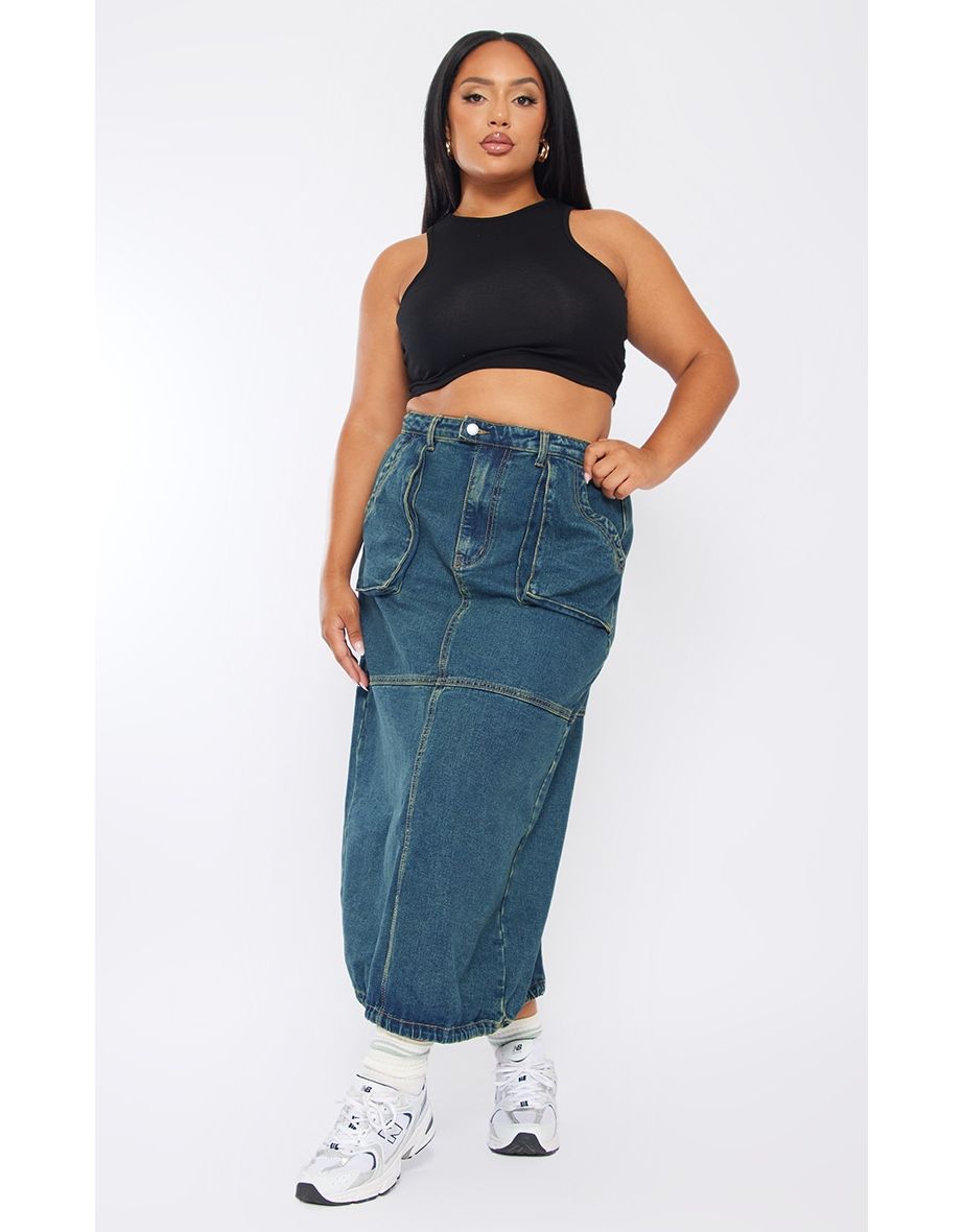 Plus denim 2025 midi skirt