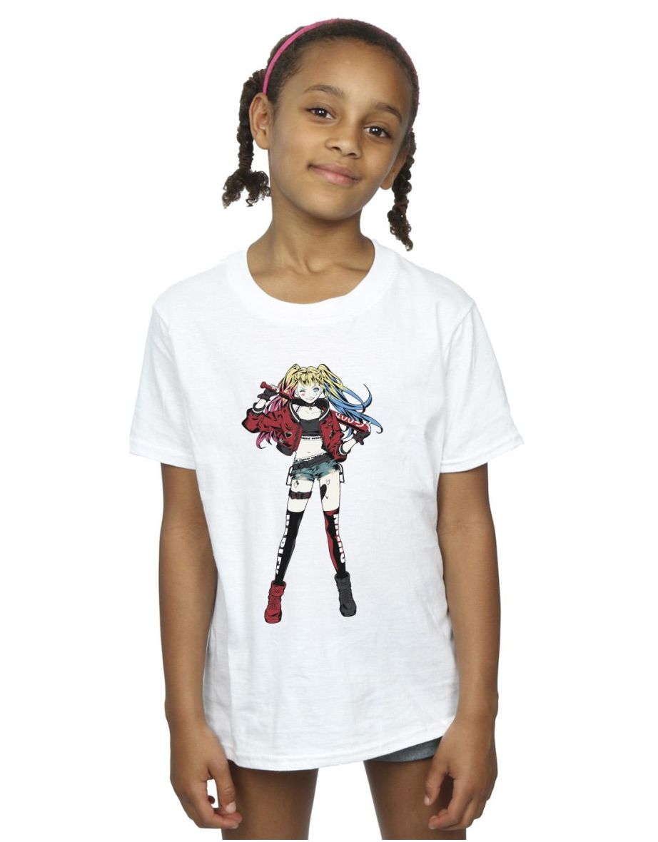 Shop DC Comics Girls Harley Quinn Standing Pose Cotton T Shirt White Online in Qatar VogaCloset