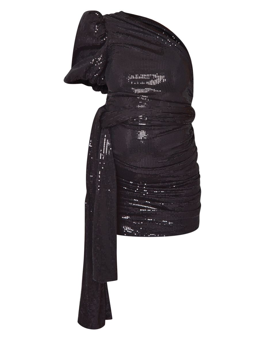 Maternity Black Sequin One Shoulder Ruched Dress - 4