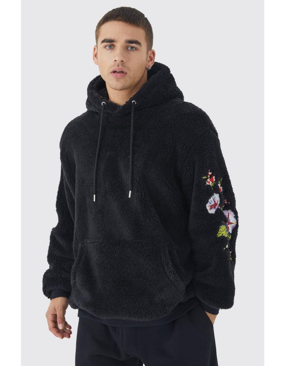 Boohooman hoodie with hot sale man embroidery in black