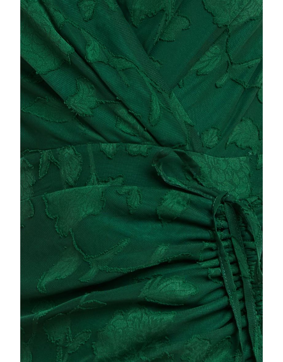 Goddiva Jacquard Chiffon Wrap High Low Midaxi Dress - Emerald Green - 3