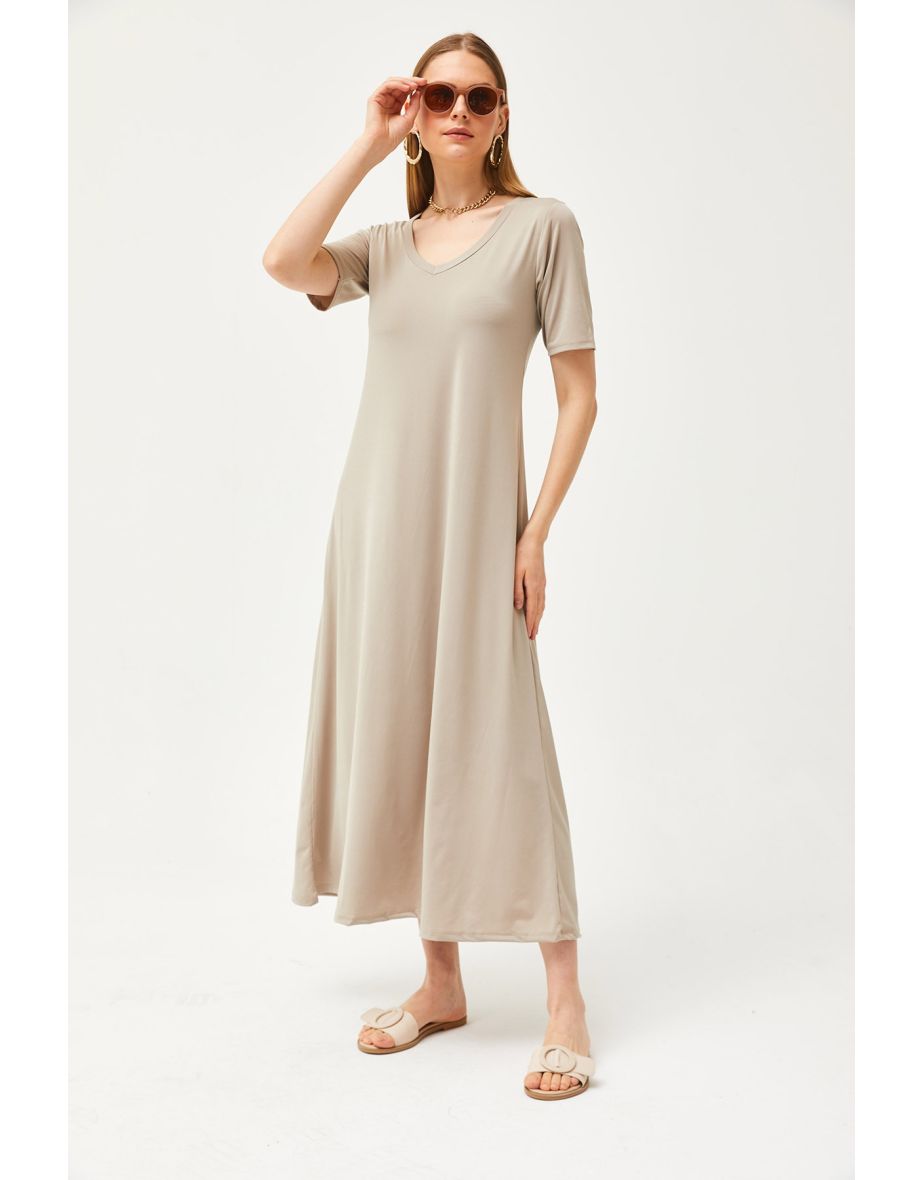 Women Stone V Neck Loose Dress