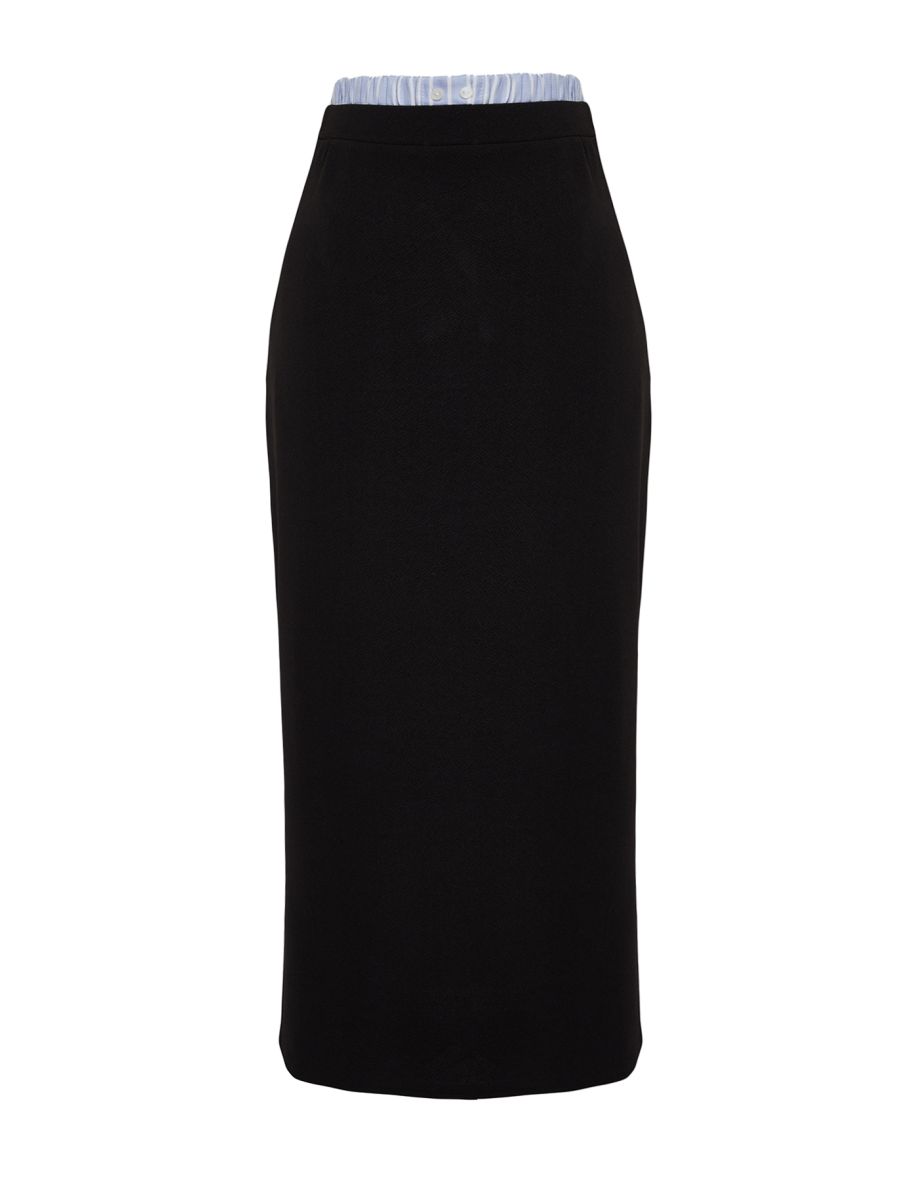 Black Waist Detailed Scuba Flexible Midi Skirt - 7