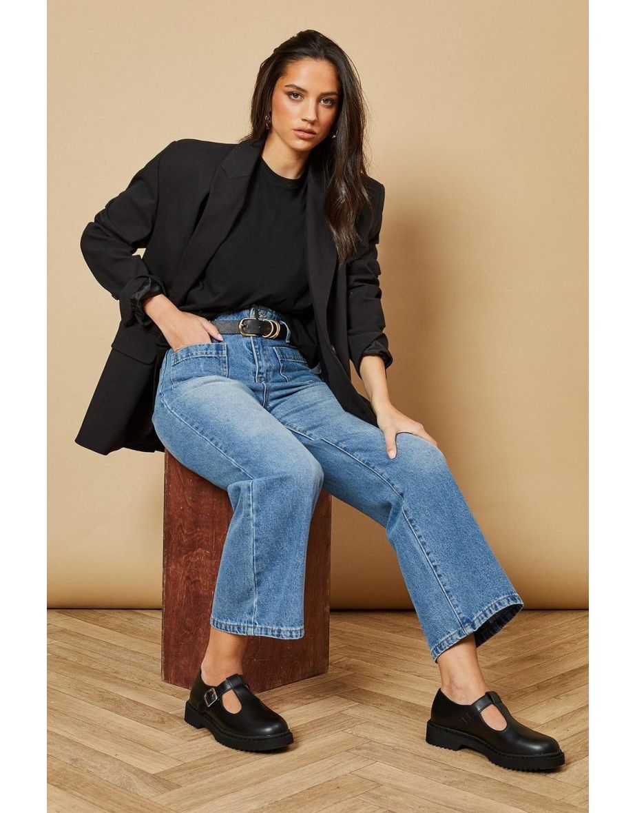 Clio Faux Leather T Bar Mary Jane Chunky Shoes