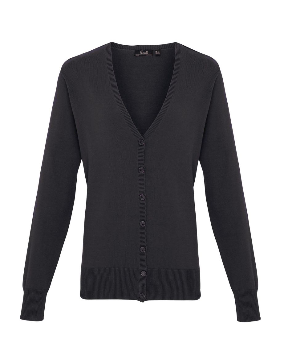Premier Womens/Ladies Button Through Long Sleeve V-neck Knitted Cardigan - Charcoal