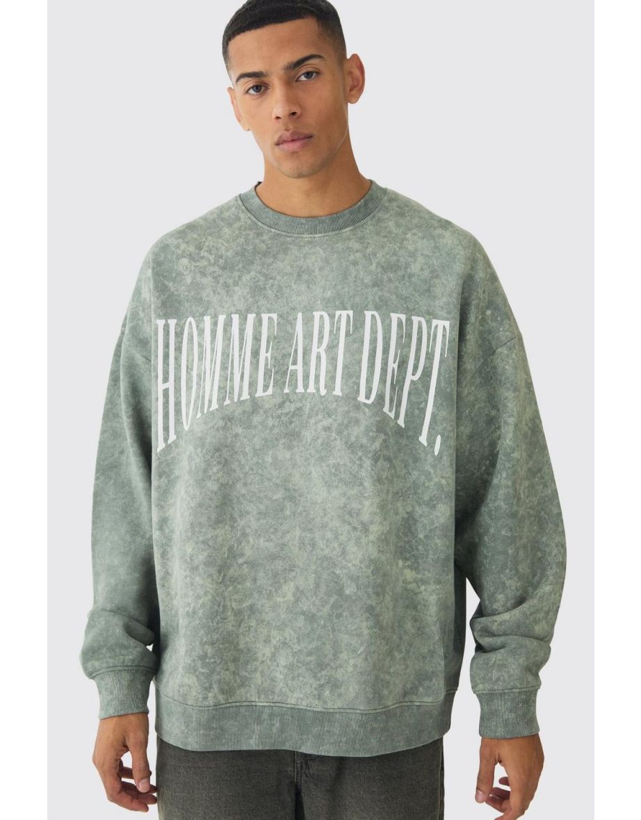Extreme Oversized Washed Homme Printed Sweatshirt - forest