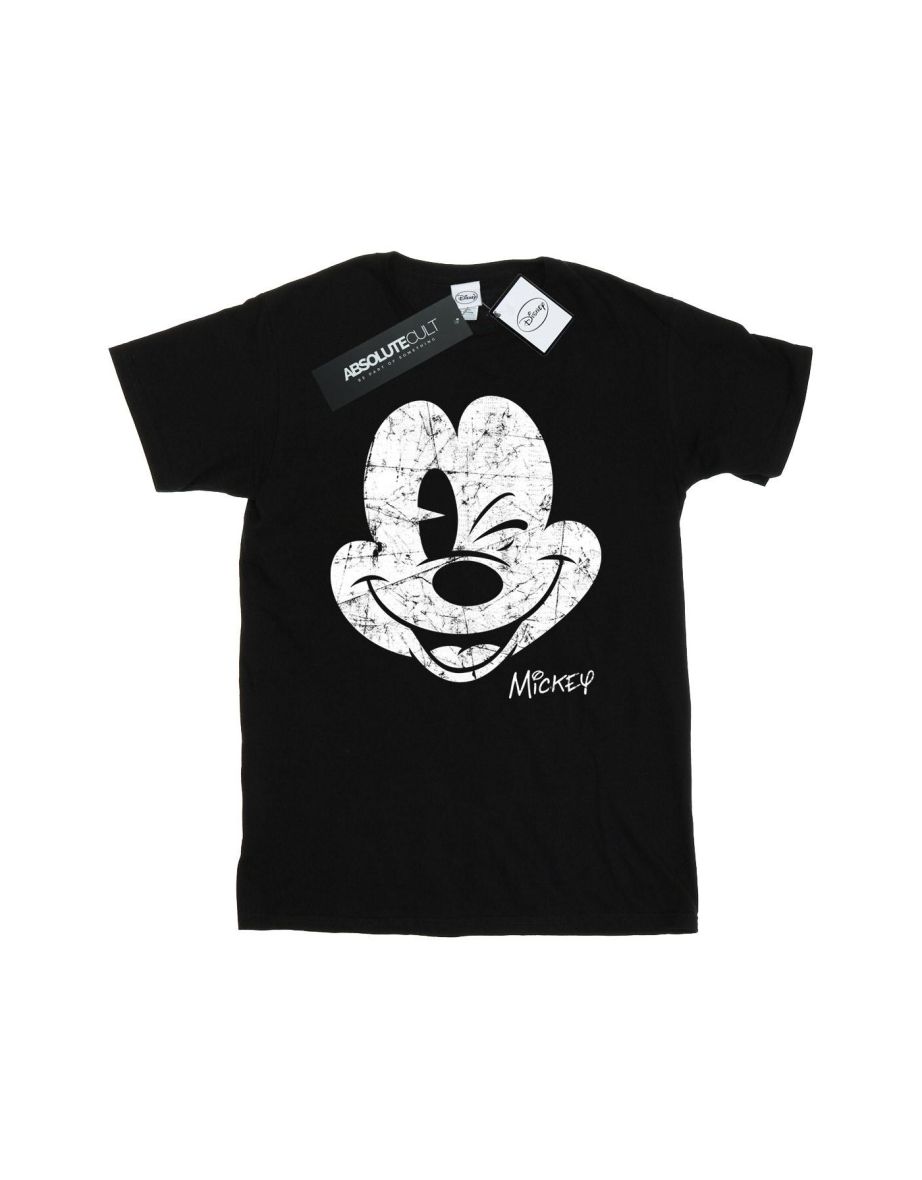 Disney Mens Mickey Mouse Distressed Face T-Shirt - Black