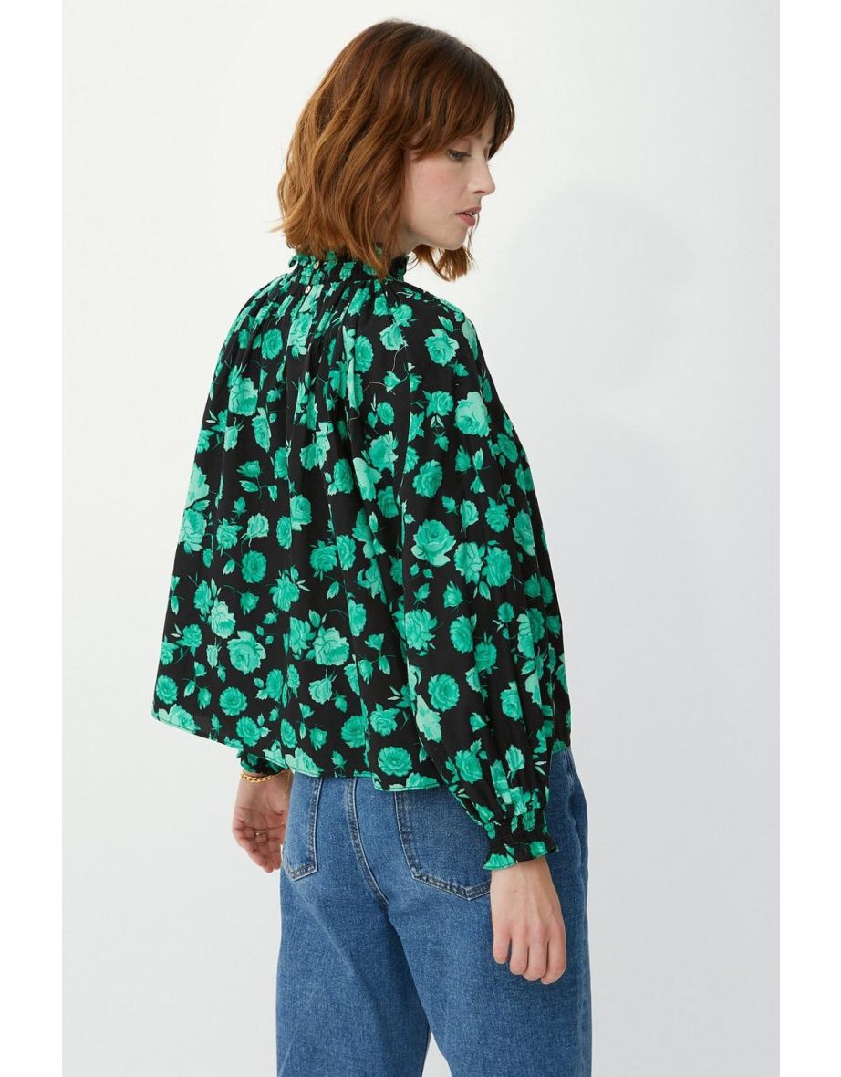 Poplin Volume Sleeve Top - green - 3