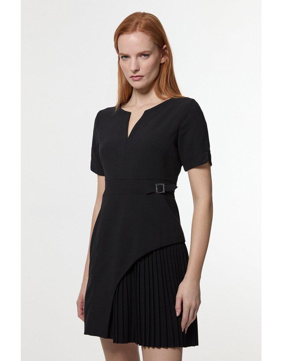 Tailored Military Pleat Short Sleeve Mini Dress