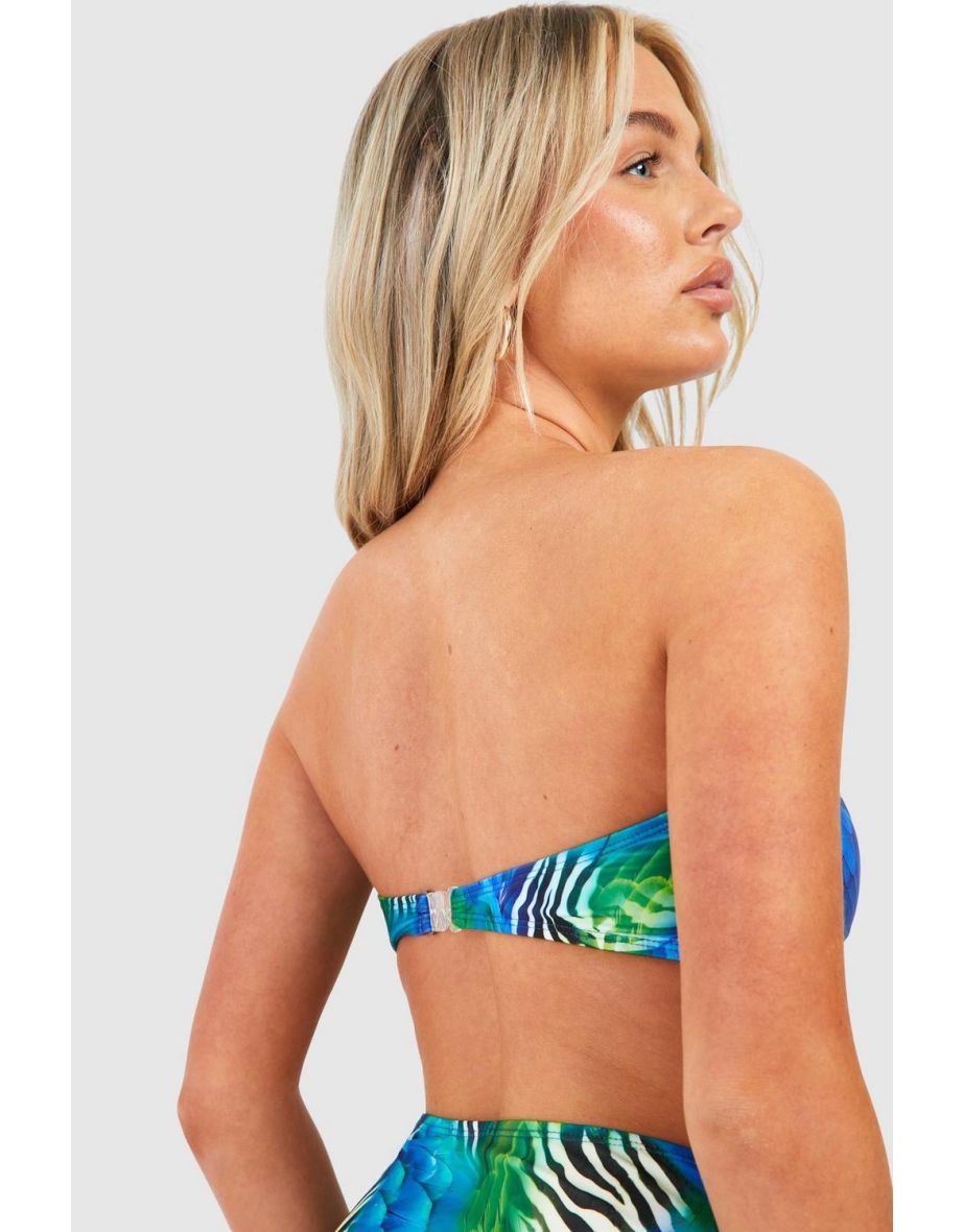 Multi Animal Bandeau Bikini Top - blue - 2